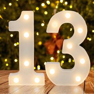 Warm White LED Light Up Number 13, 13th Birthday Decor for Girls & Boys,Table Centerpieces & Backdrop Wall Dcor,Lighted Marquee Sign for 13th Wedding Anniversary,Birthday Gift for Her Him
