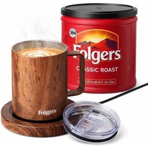 Folgers 12 Ounce Coffee Mug Warmer & Mug Set for Desk, Cup Heater  Electric Beverage Warmer Plate for Coffee & Tea
