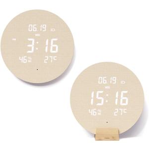 mooas Wood Moon Cordless Digital LED Wall Clock, Time Week Temperature & Humidity, Sound Sensor-Auto Brightness, Modern Dcorative LED Clock for Bedroom Livingroom, Wireless Wall Mount/Wooden Stand, Small