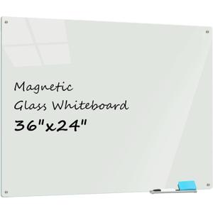 Magnetic Glass Dry Erase Whiteboard, 36 x 24 Inches Frameless Glass White Board Wall Mounted for Office, Classroom, and Home, (3' x 2')