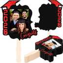 24 Pcs Personalized Graduation Fans Custom Photo Cutout Face Fans with Handle Double Sided Class of 2026 Grad Photo Props Grad Party Supplies Blank DIY Frame for Graduation Party Souvenirs(Red)
