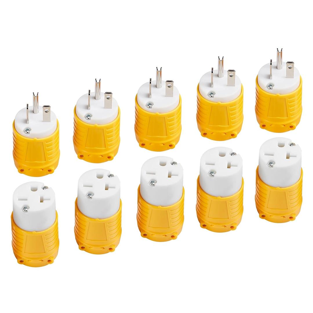 6-20P Replacement Plug and 6-20R Replacement Connector 5 Set, 20 Amp 250 Volt Extension Cord Ends, 2 Pole, 3 Wire Grounding, Industrial Grade, Heavy Duty, ETL Listed