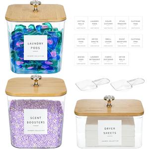 POLRAI 3 Pack Laundry Pod Containers and Dryer Sheet Holder, Laundry Room Organization Storage Containers with Lids and Labels for Laundry Detergent Laundry Pods Dry Sheet Organizing