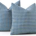MIULEE Pack of 2 Outdoor Throw Pillow Covers Decorative Farmhouse Square Waterproof Pillows for Tent Patio Garden Balcony Sofa, 18x18 Inch Blue