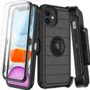for iPhone 11 Case with Belt Clip Holster,2X Screen Protector,Heavy Duty Shockproof Drop Protection Military Grade Durable Full Body Phone Cover with Kickstand for Apple iPhone 11