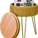 Cpintltr Velvet Foot Rest Stool Multipurpose Dressing Stools Upholstered Round Storage Ottoman Modern Soft Vanity Chair with Memory Foam Seat Yellow