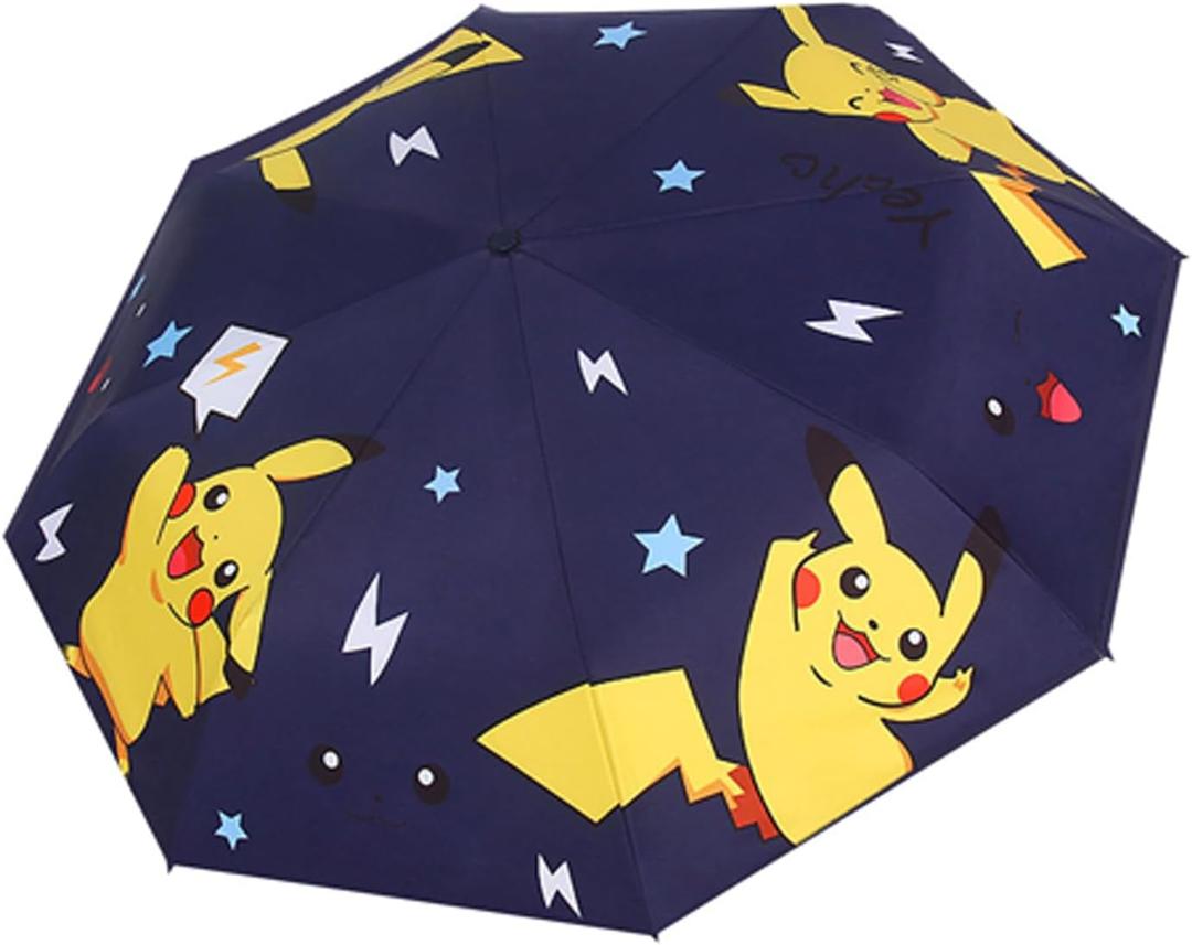 Kids Folding Umbrella Automatic Open-close Cartoon UV Resistant Travel Umbrella Anti-rebound Design Compact Windproof Umbrella for Girls Boys- navy blue