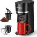 Mini Single Serve Coffee Maker for K Cup and Ground Coffee, Fast Brew One Cup Coffee Machine with Descaling Reminder and Water Window, 6 to 12 oz. Brew Sizes, Black (9.45 Inches)