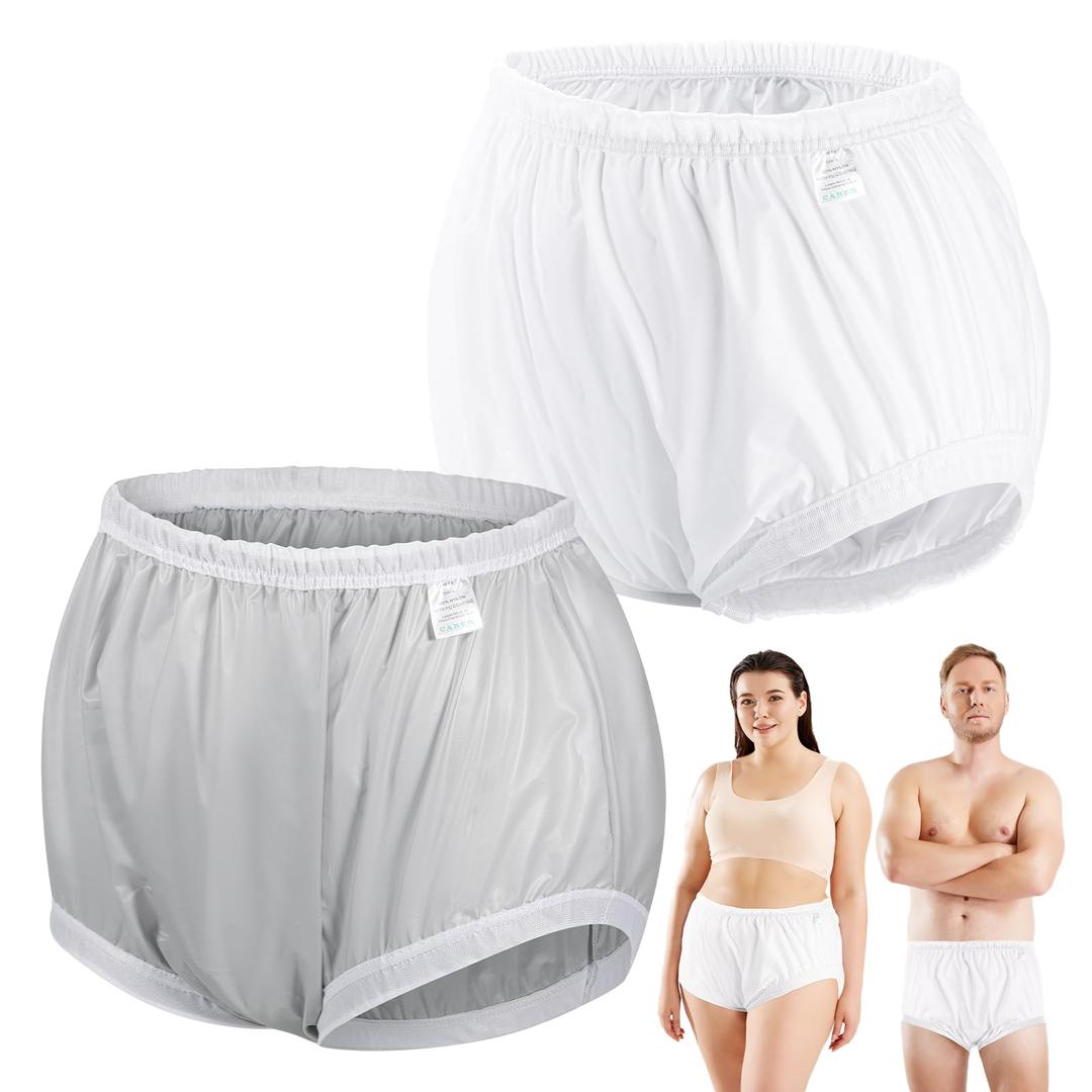 Carer Adult Diaper Covers 2PCS for Incontinence Noiseless Reusable Waterproof Underwear Designed to Go On Top of/Together with Diapers & Briefs (White,Gray 2PCS)