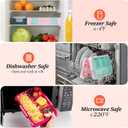 2 x QCQHDU Bento lunch Box for Kids-4 Compartment1300ml Heated Lunch Containers for AdultsSchool,Work,Picnics with Sauce Vontainers,Microwave & Dishwasher & Freezer Safe,BPA-Free(Castle) (Strawberry)