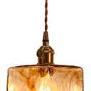 Vintage Amber Glass Pendant Light with Brass Socket E26,Caramel Coffee Hanging Ceiling Lamp with Switch, Adjustable Cord 59" for Kitchen Island Dining Room Bedroom (D)