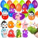 24 Pack Prefilled Easter Eggs with Animal Popping Eyes Toys, Squeeze Toys with Popping Eyes for Easter Hunt, Basket Stuffers Filler, Easter Party Favors, Classroom Prize, Surprise Egg