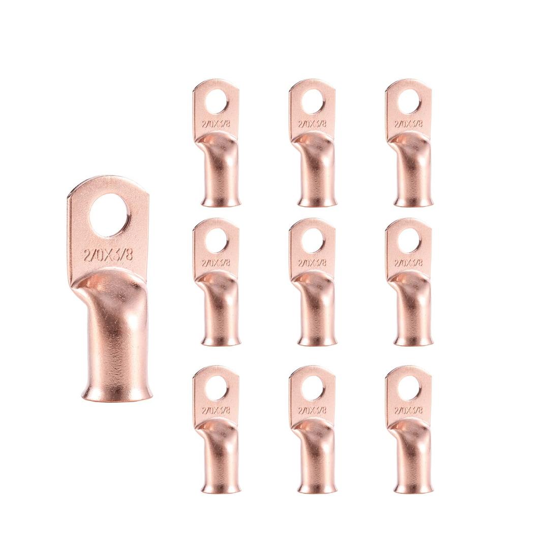 10pcs 2/0 AWG-3/8(M10) Ring Terminals 00 Gauge Copper Wire Lugs Battery Cable Ends Heavy Duty Battery Cable Terminal Connectors