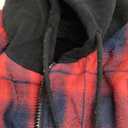 ZENTHACE Men's Sherpa Lined Full Zip Hooded Plaid Shirt Jacket (Large, Red/Grey)