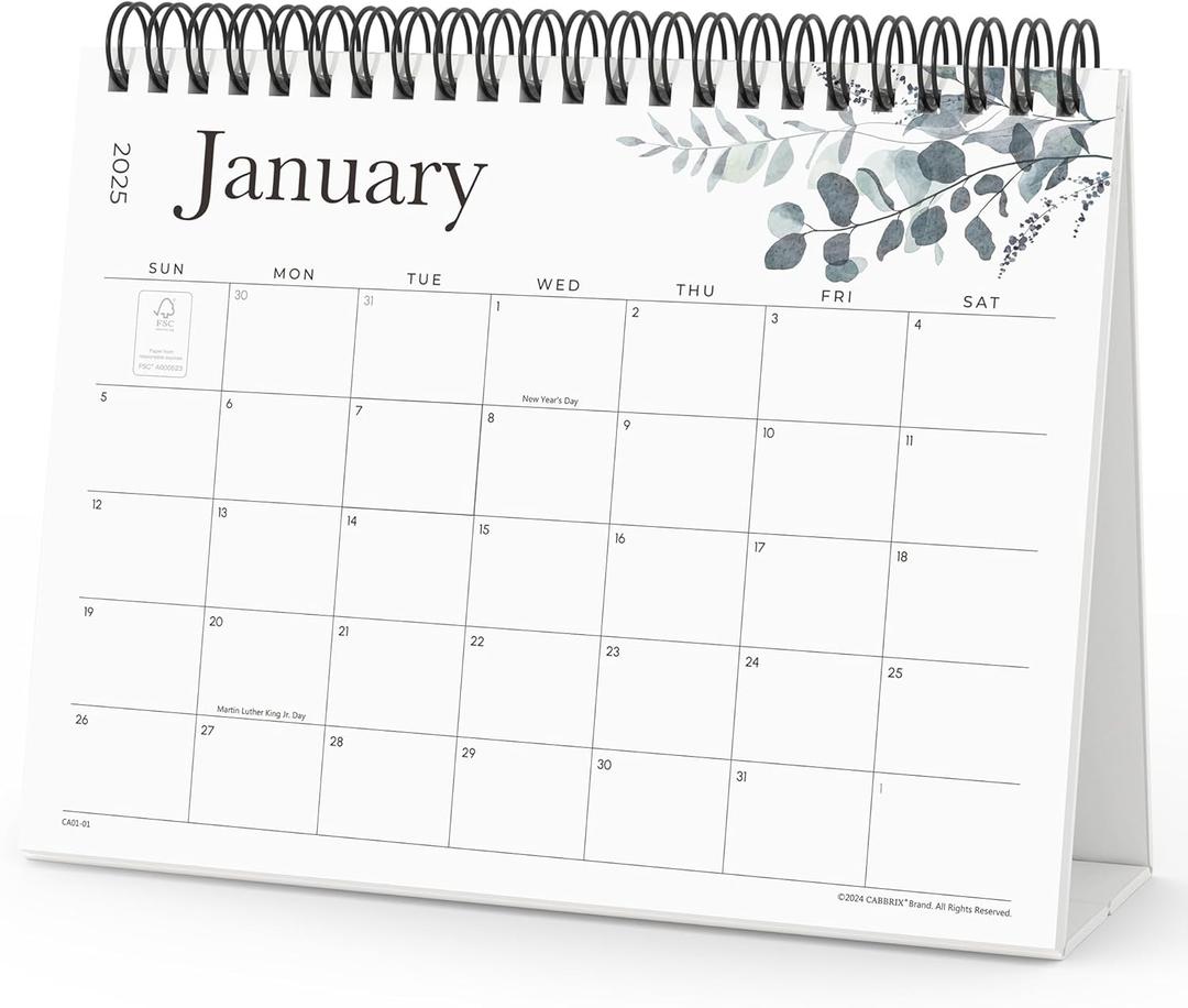 Small Desk Calendar 2025, Cabbrix Standing Flip Desktop Calendar Covers 12 Months Runs from July 2025 to June 2026, Flip Desk Calendars with Stickers and Leaf Design 8x6"