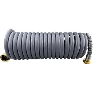Darnassus Garden Hose, Green PU Curly Water Hose with Brass Connectors, Watering Hose Coil, Retractable, Corrosion Resistant Garden Coil Hose (Grey, 15 FT) (Gray)