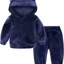 Kids Tales Baby Boys Girls Velvet Sweatsuit Cute Ear Hooded Fleece Pullover and Pants Outfits Set (Blue)