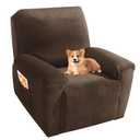 MAXIJIN Velvet 4 Piece Recliner Cover Stretch Plush Soft Recliner Chair Covers Thick Soft Reclining Chair Slipcovers Furniture Protector with Side Pocket for Kids, Pets (Recliner,Dark Coffee) Size 1 Seats