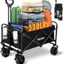 Collapsible Wagon, Large Capacity Camping Wagon with Wheels and Adjustable Handles - Foldable for Shopping, Fishing, Sports, Outdoor, Camping, Beaches - Black