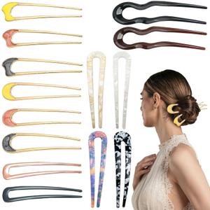 14 PCS U Shaped French Hair Pin Cute Patterns, YINGFENG Metal Hair Pins French Pin Vintage U Shaped Fork Bobby Pins, for Girls Women Bun Accessories