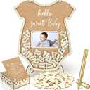 Wenqik 63 Pcs Baby Shower Guest Book Alternatives Set Baby Shower Decorations with Photo Frame Sonogram Frame Keepsake 60 Wood Slices Guest Book for Birthday(Bodysuit)