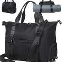 Gym Bag with Yoga Mat Holders, Carry On for Pilates Women & Men with Laptop & Shoe Compartment Large Duffle Travel Weekender Tote with Key Ring Clip Personal Item Workout, Easy to Clean - Black