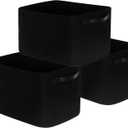MINTWOOD Design 3-Pack Storage Baskets for Shelves, Decorative Baskets for Organizing, Woven Baskets for Storage, Book Basket Cube Bin Box, Pantry Closet, Shoe Organizer, Black / Black