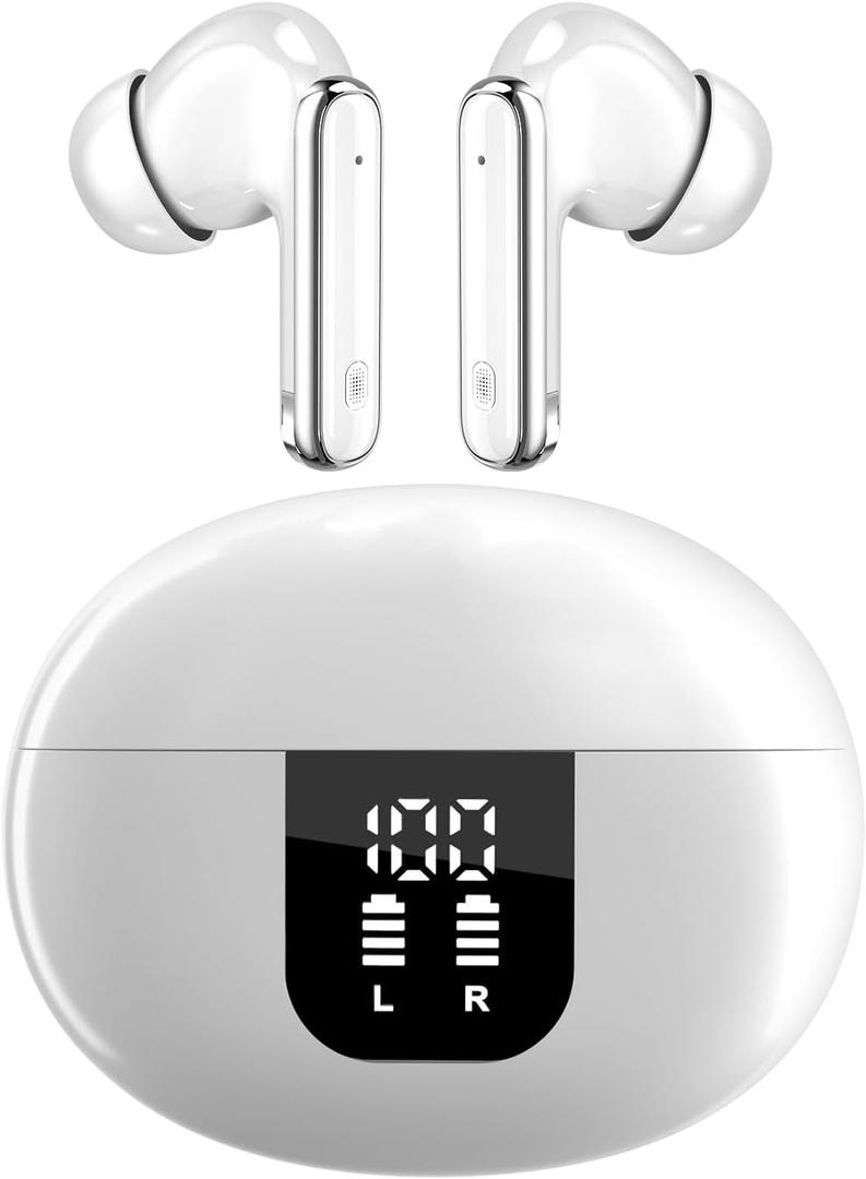 AI Language Translation Earbuds, 144 Languages Real-Time 2-Way Translation, LED Battery Display, Ideal for Travel, Business and Learning (White)