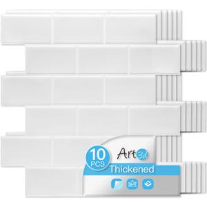 Art3d Peel and Stick Backsplash Tiles 12"x12" White Washed Thicker Design, Self-Adhesive Wall Tile for Kitchen & Bathroom 10 PAck