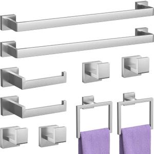 10-Pieces Brushed Nickel Bathroom Accessories Set, 23.6 Inch Bath Towel Bar Set, Stainless Steel Bathroom Hardware Set, Towel Racks for Bathroom Wall Mounted. 10-Pieces Brushed Nickel Bathroom Accessories Set, 23.6 Inch Bath Towel Bar Set, Stainless Steel Bathroom Hardware Set, Towel Racks for Bathroom Wall Mounted.