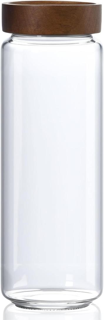 40 fl oz/1200 ml Glass Jar with Airtight Wooden Screw Top Lid, Clear Stackable Food Storage Canister, Large Tall Decorative Glass Container for Coffee, Candy, Cookie, Sugar, Oatmeal, Pasta