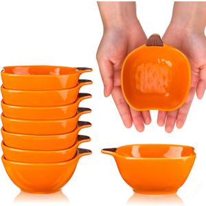 Dandat Fall Thanksgiving Ramekins 6 oz Oven Safe Pumpkin Soup Bowls Ceramic Ramekins Small Dishes Dipping Pumpkin Baking Dish Shaped Bowl for Serving Dip, Sauce, Condiments and Snack(8 Pcs)