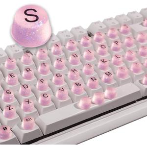 Raised Keyboard Stickers for Long Nails, Bling Keyboard Bubbles for Women with Letters, Soft Silicone Nail Art Typing Keycaps for Desktops (Pink, 64pcs)