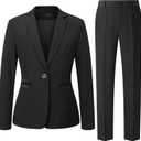 Women's 2 Piece Suit One Button Dressy Blazer Pants Suit Set Business Casual Outfits (US, Alpha, Medium, Regular, Regular, Black)