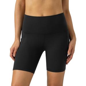 Colorfulkoala Women's Dreamlux Biker Shorts with Pockets 6" Inseam High Waisted Workout Gym Yoga Shorts (Black) L