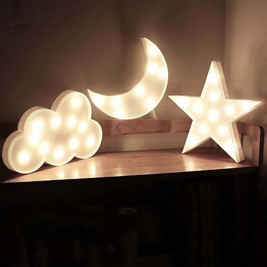 3 PCS 3D Crescent Moon Light Cloud Led Star Lamp, AUSAYE Decorative Night Lights Room Decor NightLight for Kids Adults Birthday Christmas Gifts