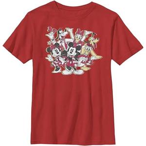 Disney Characters Sensational Holiday Boy's Solid Crew Tee (Large, Red)
