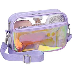 PACKISM Clear Bag for Stadium Events - Clear Purses for Women Stadium Crossbody Concert Bag for Game Day, Sports, Festival (Holographic Purple)