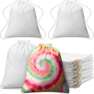 Saintrygo 60 Pcs Tie Dye Drawstring Bags Cotton Sublimation Blank Backpack Bulk Tie Dye Kits Things for Large Groups, 14"x16"