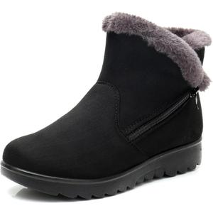 DADAWEN Women's Winter Warm Fur Lined Snow Boots Side Zipper Ankle Boots Outdoor Booties Comfortable Boots for Women (9, Black)