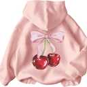 WDIRARA Girl's Cherry Graphic Hoodie Long Sleeve Hooded Sweatshirt Cute Pullovers Tops 14 Y