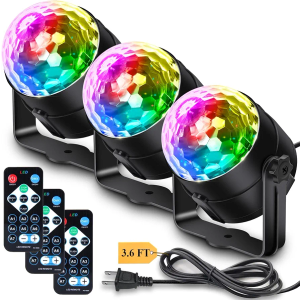 [3-Pack] Disco Ball Party Lights Sound Activated Remote Control, 12 Modes Stage Strobe DJ Lights for Christmas Party Decorations Stocking Stuffers White Elephant Gifts Birthday New Years Eve