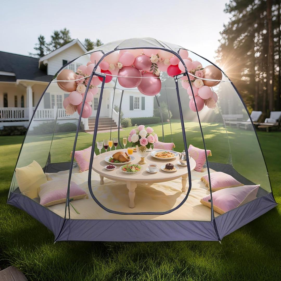 Screen Houses Pop-up Outdoor Camping Tent, 540 Degree Fully Transparent Non Dead Corner Gazebo