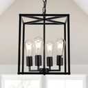 4-Light Black Farmhouse Chandelier Light Fixture Rustic Lantern Pendant Light Industrial Cage Hanging Lights for Kitchen Island Foyer Entryway Dining Room Hallway