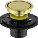 4 Inch Round Design Tile-in Shower Drain with Adjustable Shower Drain Base Flange, SUS 304 Stainless Steel Floor Drain with Tile Insert Grate Removable Cover, Brushed Gold Brass Finished