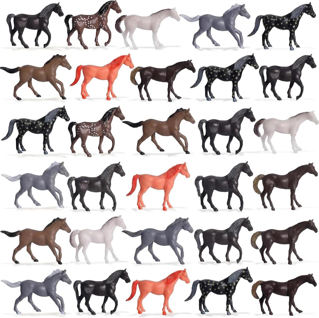 Skylety 40 Pcs Plastic Small Toy Horse Figurines Bulk Mini Horse Figurines Party Favor Decorations Realistic Model Toy for Girls Boys