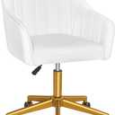 VECELO Modern PU Swivel Home Office Desk Chair with Back & Rolling Wheels, Adjustable Seat Height for Girls Women Bed Room Vanity Makeup/Task/Computer Work, White