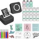 Aptika Sticker Printer - Print Pod 2.0 Mini Printer with 14 Rolls Sticky Paper, Thermarote Portable Sticker Maker Machine, Thermal Label Maker, Thermanote Labeller for Photos Notes Graphics, Black