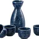 UNICASA Sake Set 5 Pieces,Traditional Sake Cups, Ceramic Cup Crafts Wine Glasses, Include One Sake Bottle 210ml and Four Sake Cups 50ml (Blue)