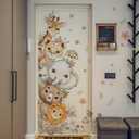 44.09 x 39.37 Inch Watercolor Floral Animal Door Decal Cute Safari Animal Door Sticker Removable Lion Elephant Giraffe Wall Decals for Nursery Playroom Bedroom Classroom Kindergarten Wall Decor